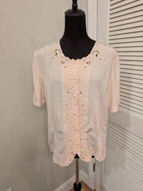 Women's Light Pink Lace-Trim Blouse Size 10
